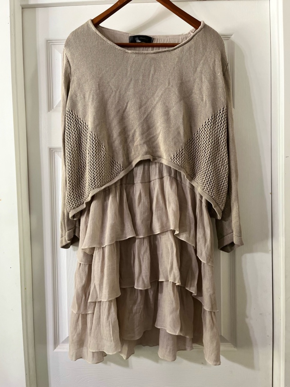 Beige Layered Ruffle Knit Tunic Dress